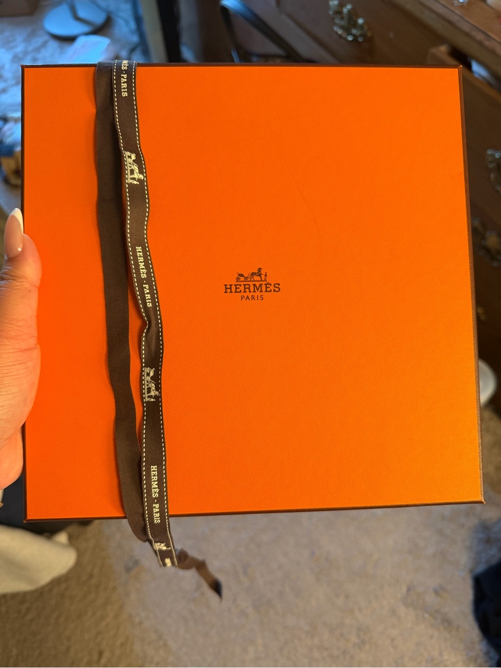 AUTHENTIC HERMES SCARF BOX WITH RIBBON